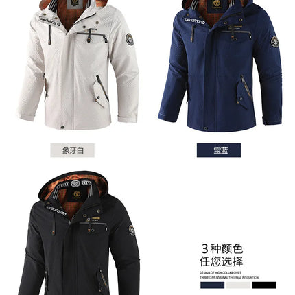 New Men's Trend Fashion Casual Windproof Waterproof Soft Shell Warm Coat Outdoor Sports Jogging Multi-Function Hooded Jacket
