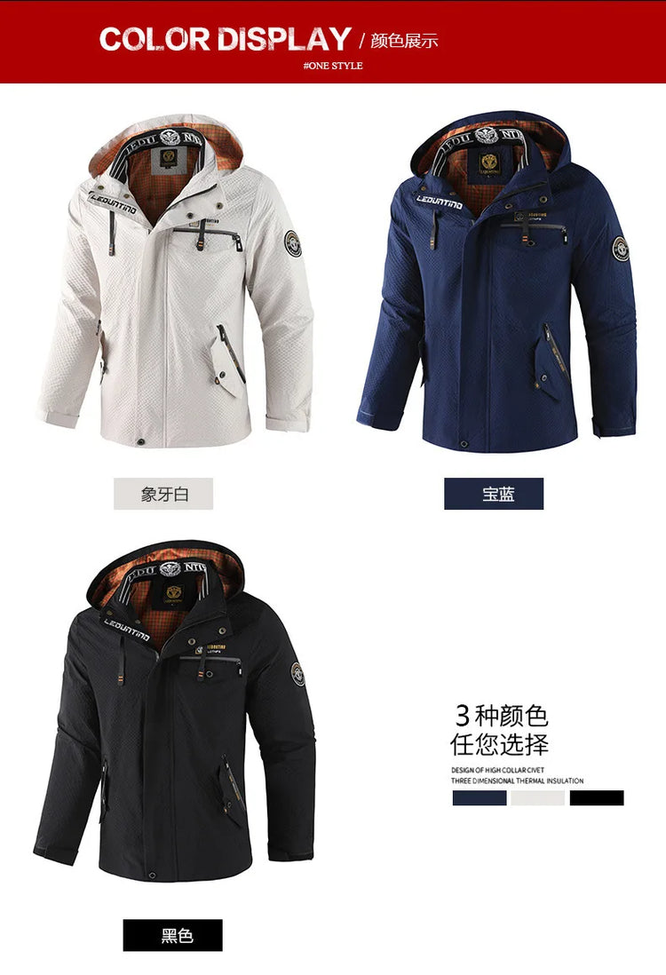 New Men's Trend Fashion Casual Windproof Waterproof Soft Shell Warm Coat Outdoor Sports Jogging Multi-Function Hooded Jacket