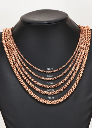 3mm/4mm/5mm/6mm/7mm Rose Gold Color Stainless Steel Wheat Braided Necklace Link Classic Curb Chain for Men Women Jewelry PlatiNum