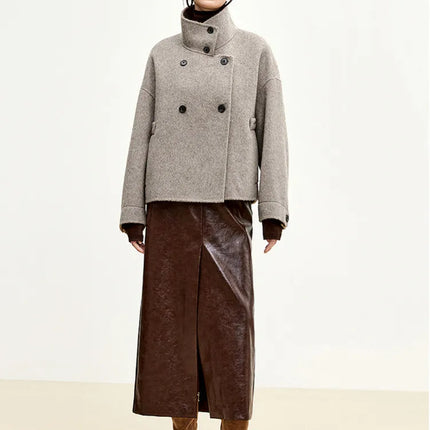 SENTUBILA 100% Wool Winter Jackets for Women Short Coats 2026 Stand Turtleneck Unlined Wool Outerwears Female Clothes W44O56626