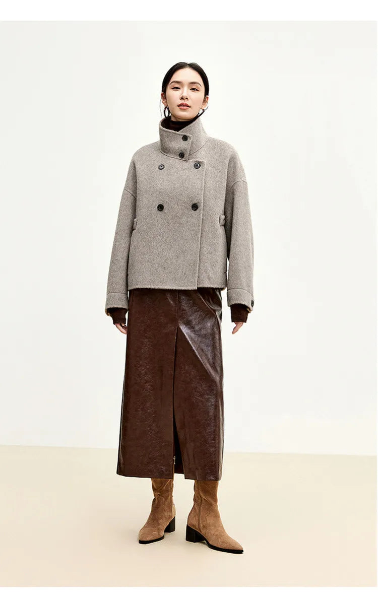 SENTUBILA 100% Wool Winter Jackets for Women Short Coats 2026 Stand Turtleneck Unlined Wool Outerwears Female Clothes W44O56626