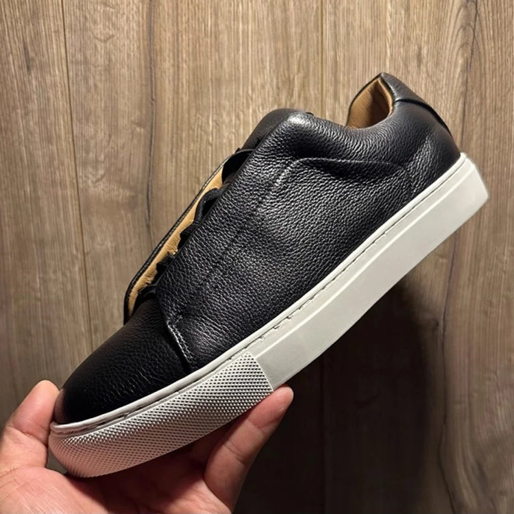 QHCCID Men's Versatile Cow Leather Casual Sneakers Comfortable Breathable White Soft Cowhide Trendy Footwear Women’s Shoes
