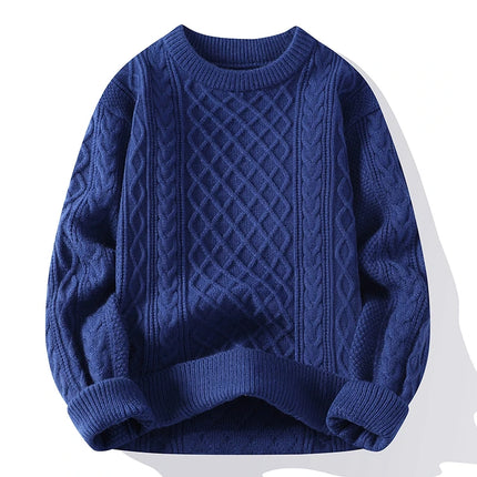 New Trendy Autumn and Winter Jacquard Pattern Pullover Sweater Casual Round Neck Color-Blocking Knit Men's Pullover