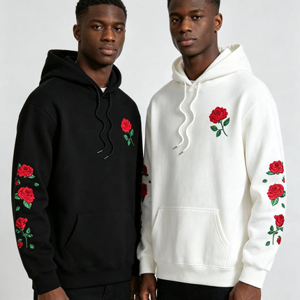 Men Rose Print Pullover Hoodie Casual Long Sleeve Streetwear Hip‑Hop Hooded Sweatshirt For Autumn Winter Women Warm Fleece Tops