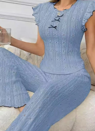 Nuovo set pigiama da donna con trama in pizzo di fascia alta, primavera ed estate, stile europeo e americano