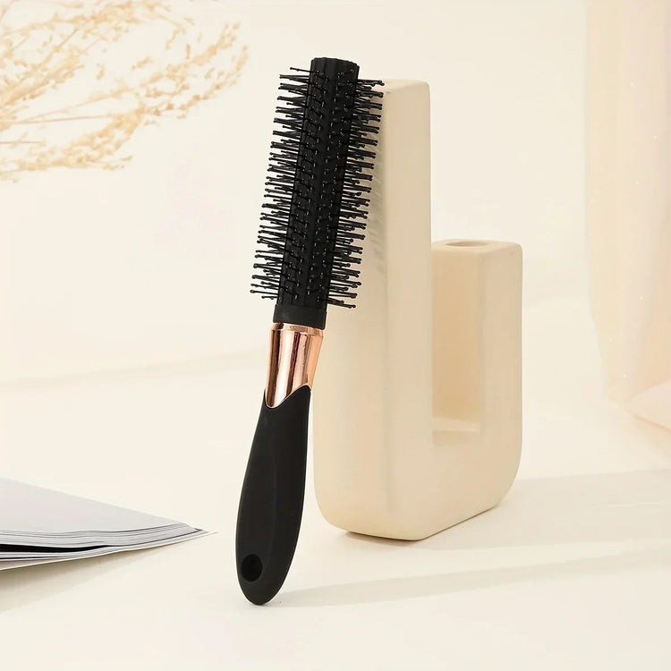 Portable Black Round Hair Brush Curling Styling Hair Comb Easy to Use Salon Hair Tool