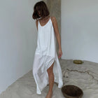 HiLoc Abito lungo bianco allentato casual Robe 2025 Nuovi abiti estivi con scollo a V per le donne Primavera senza maniche Vestaglie dritte Camicia da notte