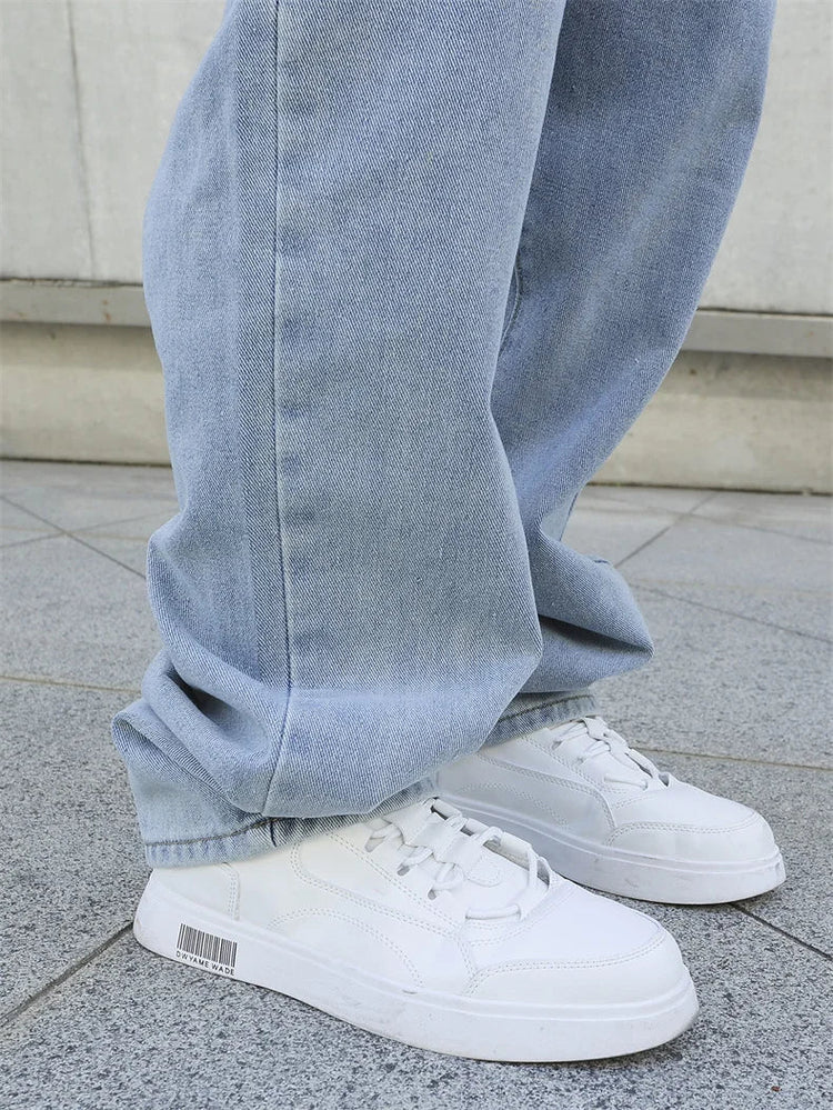 Spring Autumn Men Baggy Jeans Oversize Straight Loose Casual Denim Trousers Solid Color Streetwear Fashion Y2k Wide Leg Pants PlatiNum