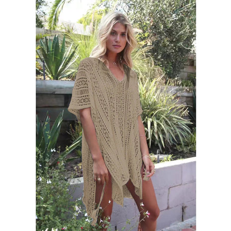 Abito scollato in maglia senza bikini, maniche lunghe girocollo trasparente abito copricostume all'uncinetto, costumi da bagno e abbigliamento da donna platinumshop