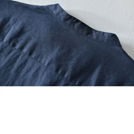 Men's High-End Loose Spring and Summer Chinese Style Short-Sleeved Cotton Linen Casual Breathable Shirt Collar T-shirt