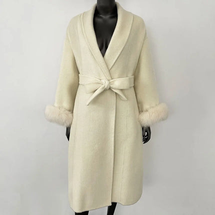 Elegant OL Office Lady Overcoats Fur Patchwork Long Sleeve Woolen Coat Beautiful Women's Clothing Jacket Autumn 2025 Spring