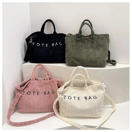 Simple Letter Soft Corduroy Shoulder Bags for Women Versatile Large Capacity Ladies Crossbody Bag Portable Female Handbags Tote PlatiNum