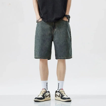 2025 Pantaloncini classici estivi Jeans da uomo Pantaloni in denim Dritto elasticizzato Casual Fresco Sottile Lunghezza al ginocchio Pantaloni giornalieri di marca di moda blu