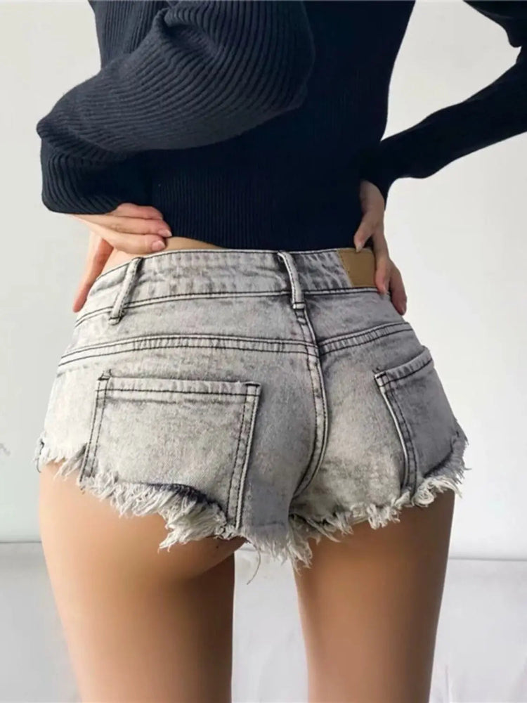 Women Summer Low Waist Denim Shorts Stretchy Short Jeans Hot Pants Sexy Triangle Design Butt Enhancer Casual Streetwear DURIKIES PlatiNum