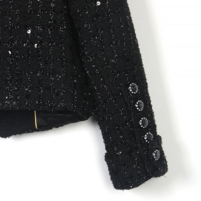 2025 Fashion Elegant Round Neck Single Bretted Light Luxury Celebrity Heavy Industry Sequin High-end Tweed Braided Jacket
