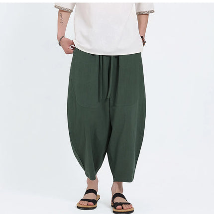 Pantaloni Harem in Cotone e Lino da Uomo, Casual, Traspiranti, Comodi, Estivi, Lunghezza al Polpaccio, Taglie Forti fino a 5XL