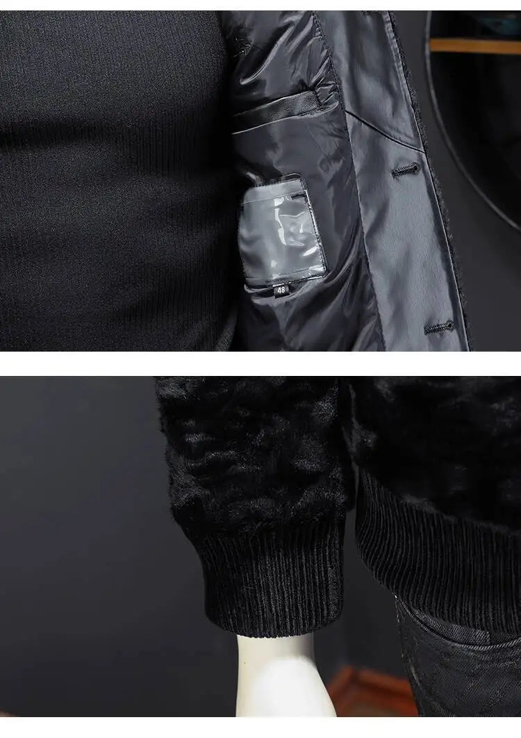 Winter Men Gold Mink Fur Thickened Sheepskin Water-Repellent One-Piece Collar Coat Mens Wool Trench Coat Manteau Homme Hiver