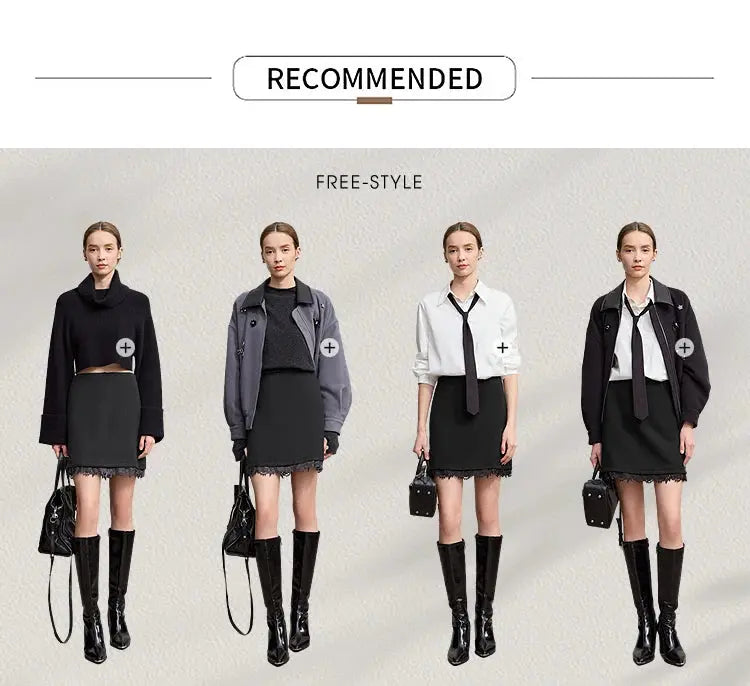 AMII Minimalist Mini Skirt 2025 Winter New Short Wool Warm Skirts For Women Patchwork Lace Casual Solid Clothing Ladies 12544125 PlatiNum