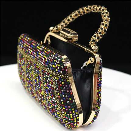 Popular In Nigeria Exquisite Evening Bags With Diamond Design Fashion Handle Clutch Rhinestone Embellished Long Chain Bag PlatiNum