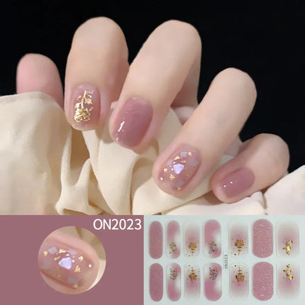 14Tips 3D Flowers Gradient Color Adhesive UV Gel Nail Stickers Fashionable Marble Pattern Nail Wraps DIY Manicure Arts Decals