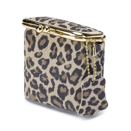 New Arrival Square Leopard Print Leather Small Purses Women's Portable Coin Money Wallets Earphone Lipstick Pouch Card Holders PlatiNum