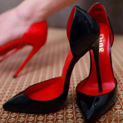 2025 new ultra light mouth red high heels for women, slim heels, pointed red, super sexy plus size hollow single shoes