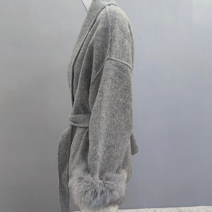 Elegant OL Office Lady Overcoats Fur Patchwork Long Sleeve Woolen Coat Beautiful Women's Clothing Jacket Autumn 2025 Spring