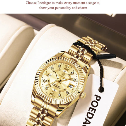 POEDAGAR Orologio da polso da donna alla moda Impermeabile Data luminosa Orologi da donna eleganti Orologio al quarzo in acciaio inossidabile per donna Reloj platinumshop