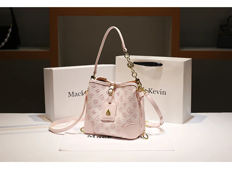 2024 borsa a secchiello portatile in pelle dolce e di lusso con stampa floreale delicata e sciarpe bella borsa a tracolla da donna