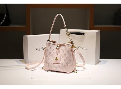 2024 borsa a secchiello portatile in pelle dolce e di lusso con stampa floreale delicata e sciarpe bella borsa a tracolla da donna