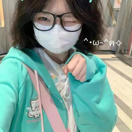 Zipper Hoodie Gothic Cartoon Kawaii Cat Ear Y2k Jacket Zip Up Thin Coat Spring Autumn Cute Core 2000s Clothes Fall Sweatshirts