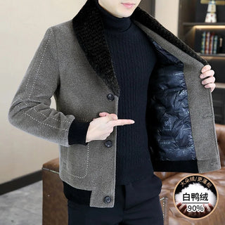 Casual Winter Men's Slim White Duck Down Jackets Warm Short Fur Collar Puffer Woolen Coat Outwear Thicken Windproof Top Clothing
