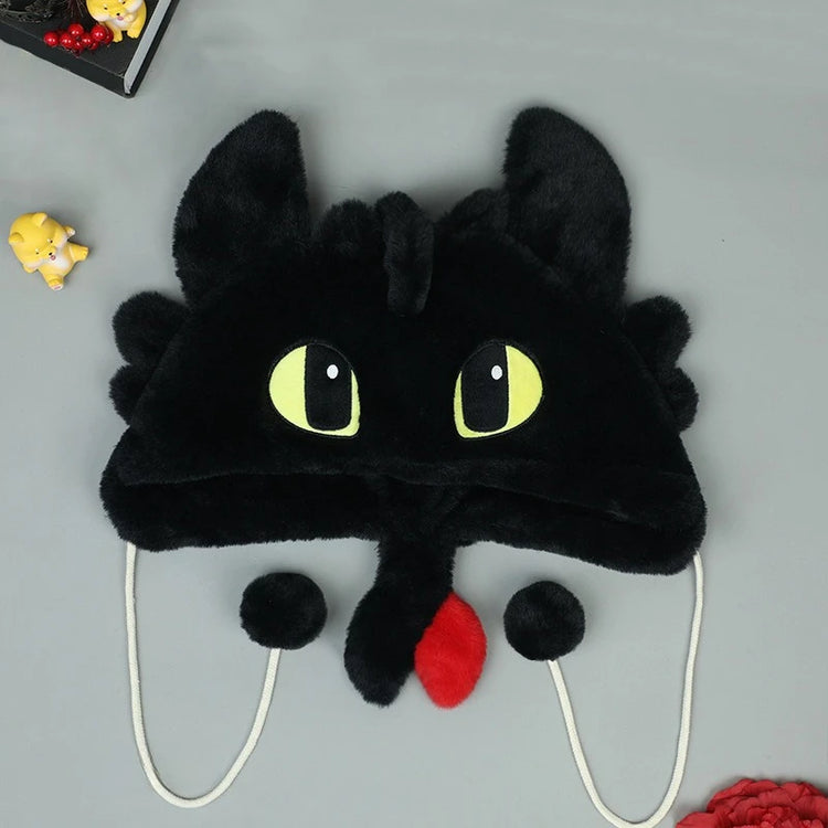 Y2K Gothic Punk Cat Ear Hat with Cross Wing Chain Decoration Plush Warm Winter Subculture Goth Rock Musi Cap Bombero Gorro Ruso