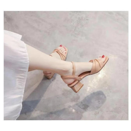 Versatile women's mid-heel platform sandals, new fashionable 2026 spring single-strap high-heeled Roman sandals