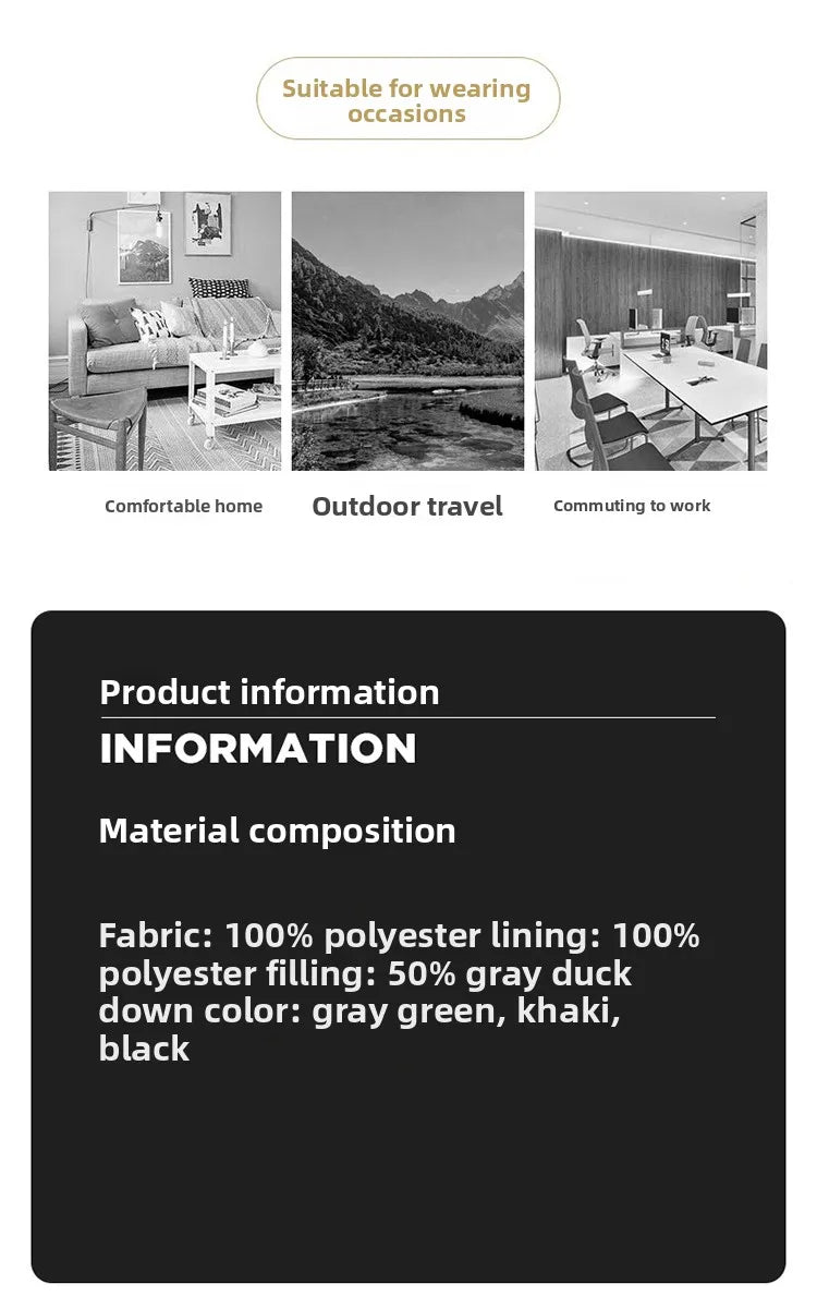 Men's white duck down jacket, new lightweight down cotton jacket, fashionable autumn and winter fashion jacket