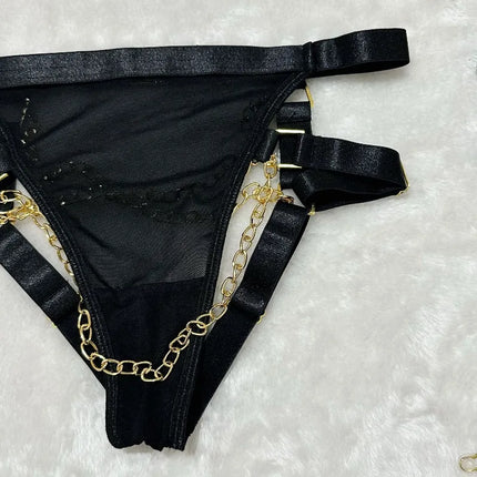 Toucheart Erotic Underwear Mesh See-through Patchwork Metal Chain Hot Girls Sexy Seductive Coquette Nightclub Party Dance Suit