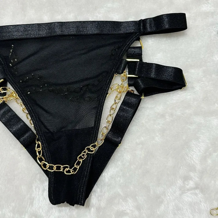 Toucheart Erotic Underwear Mesh See-through Patchwork Metal Chain Hot Girls Sexy Seductive Coquette Nightclub Party Dance Suit