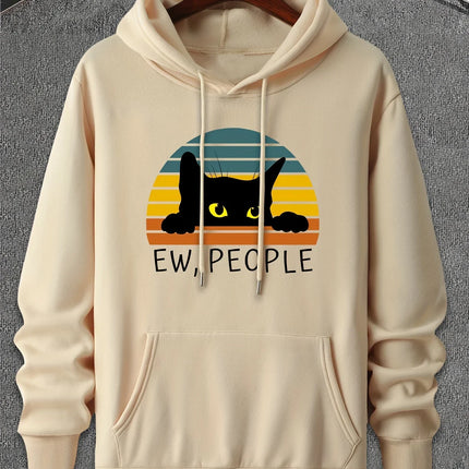 Cat ew people print casual fashion college style hooded sweatshirt with autumn and winter velvet suitable for men and women