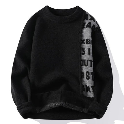 2024 Patchwork Knitted Sweater Trend High Street Autumn Winter Warm Men's Tops Hip-hop Street Clothing Fishing Sports Pullover