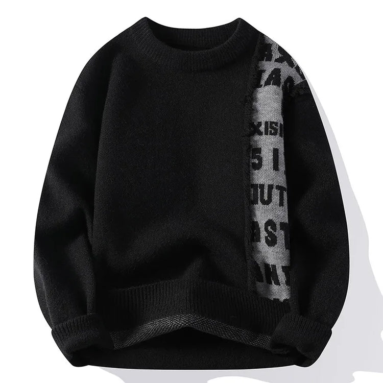 2024 Patchwork Knitted Sweater Trend High Street Autumn Winter Warm Men's Tops Hip-hop Street Clothing Fishing Sports Pullover