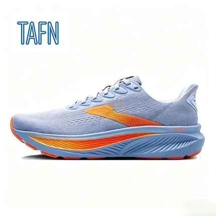 Scarpe da corsa professionali in tessuto jacquard ultra-traspirante, con suola ondulata ad alta reattività per allenamento maratona e corsa a lunga distanza intensiva.
