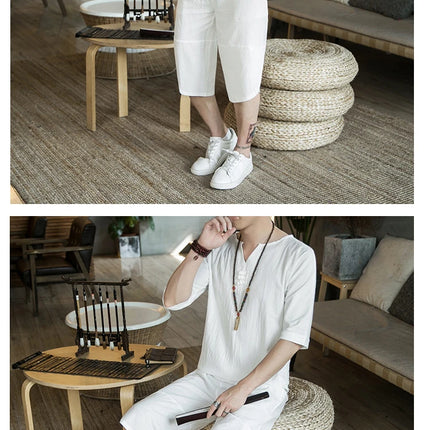 Stile giapponese Kimono T-shirt a maniche corte Pantaloni Due pezzi Top da uomo Pantaloni Abiti da uomo Giappone Harajuku Yukata Cardigan Costume