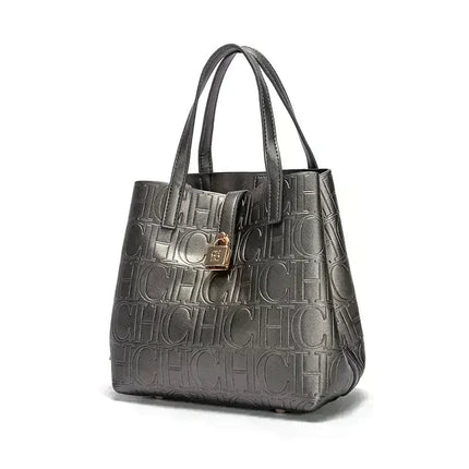CH Large Capacity Handbag Luxury Brand Temperament Letter Print with Lock Design 2025 Trendy Women's Crossbody Bag PlatiNum