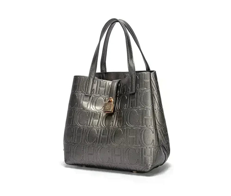 CH Large Capacity Handbag Luxury Brand Temperament Letter Print with Lock Design 2025 Trendy Women's Crossbody Bag PlatiNum