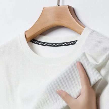 New Summer Waffle Round Neck Short Sleeved T-shirt for Men's Short Sleeved Top PlatiNum