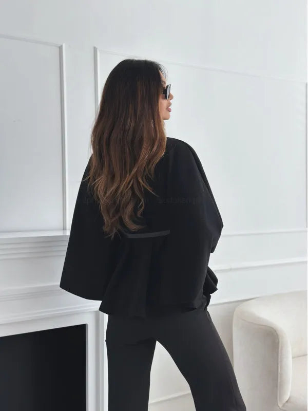 Women Single Buckle Batwing Sleeve Coat Autumn Winter Elegant Lady Tweed Waist Cinching Poncho Trend Thick Warm Loose Outwear