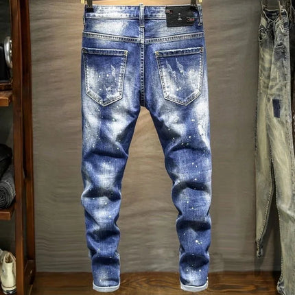 Spring and Autumn New Fashion Trend Ripped Retro Straight Leg Blue Jeans Men's Casual Loose Comfortable Breathable Denim Pants PlatiNum
