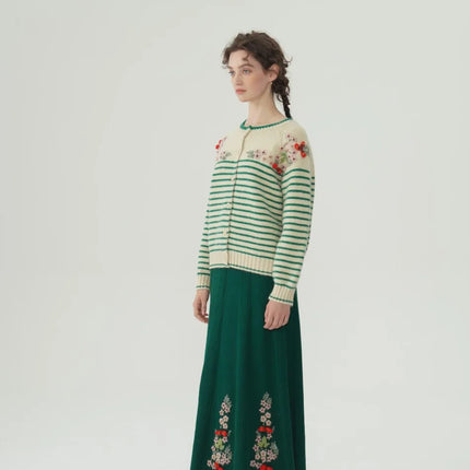 62-96cm Waist Fall Winter Long Skirts Women Elegant Handmade Embriodery Crochet Red Fruit Cashmere Wool Knitted Emerald Skirts PlatiNum