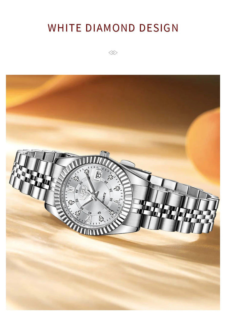 Orologio da Polso LIGE di Lusso con Strass per Donna, Cinturino in Acciaio Inossidabile, Movimento al Quarzo, Regalo, Reloj Mujer platinumshop