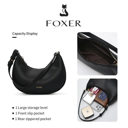 FOXER Brand Women's Shoulder Bag Soft PU Leather Female Handbag Simple Daliy Half-moon Bag Large Capacity Purse New Year Gift